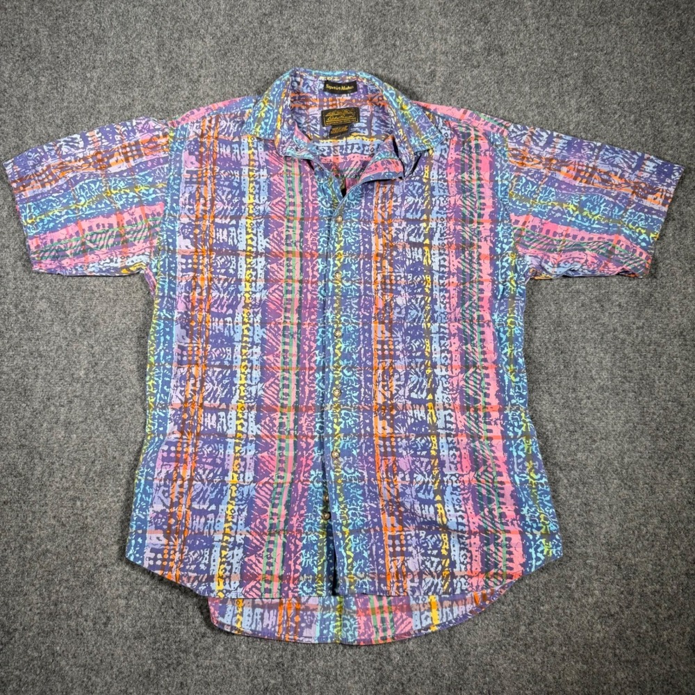 Eddie Bauer Superior Madras Button Front Shirt Mens Large Multicolor Vintage